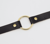 Love In Leather O-Ring Faux Leather BDSM Choker - Gold - Collars and Leads